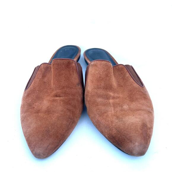 Jenni Kayne Suede Mules Pointed Toe Flats Saddle Brown 38.5 Size 8 Slip Ons - Picture 3 of 9